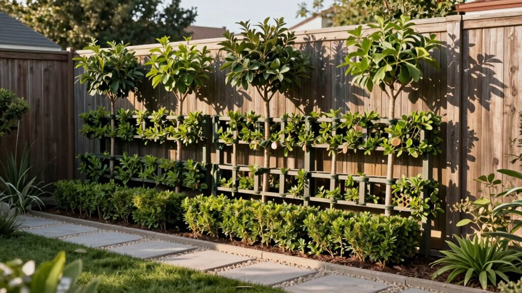 Backyard Landscaping Ideas Along Fence structured fruit tree training