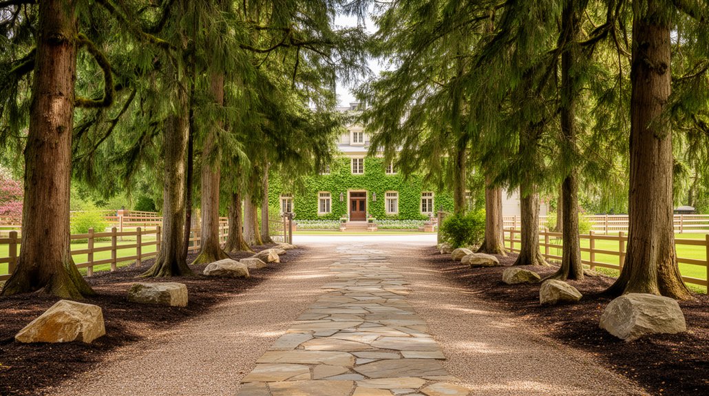 Rural Estate Driveway Concepts Using Natural Stone And Tree‑Lined Approaches